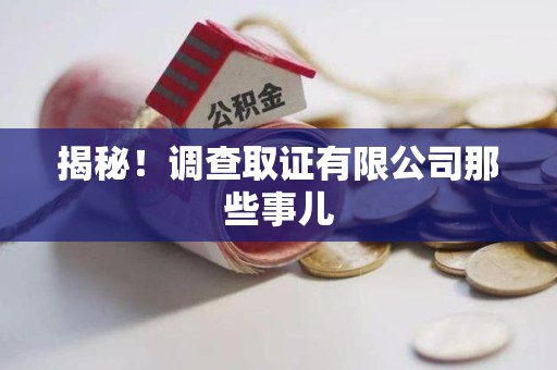 南平揭秘！调查取证有限公司那些事儿