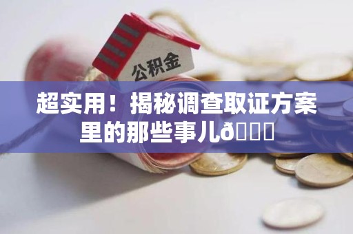 南平超实用！揭秘调查取证方案里的那些事儿😎