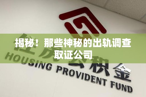 南平揭秘！那些神秘的出轨调查取证公司