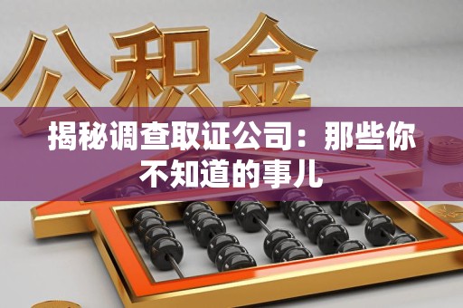 南平揭秘调查取证公司：那些你不知道的事儿