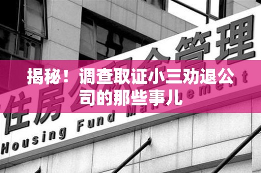南平揭秘！调查取证小三劝退公司的那些事儿